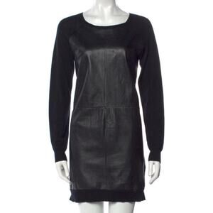 Zadig & Voltaire Deluxe Lioni Lamb Leather Panel Wool Sweater Dress S FLAW